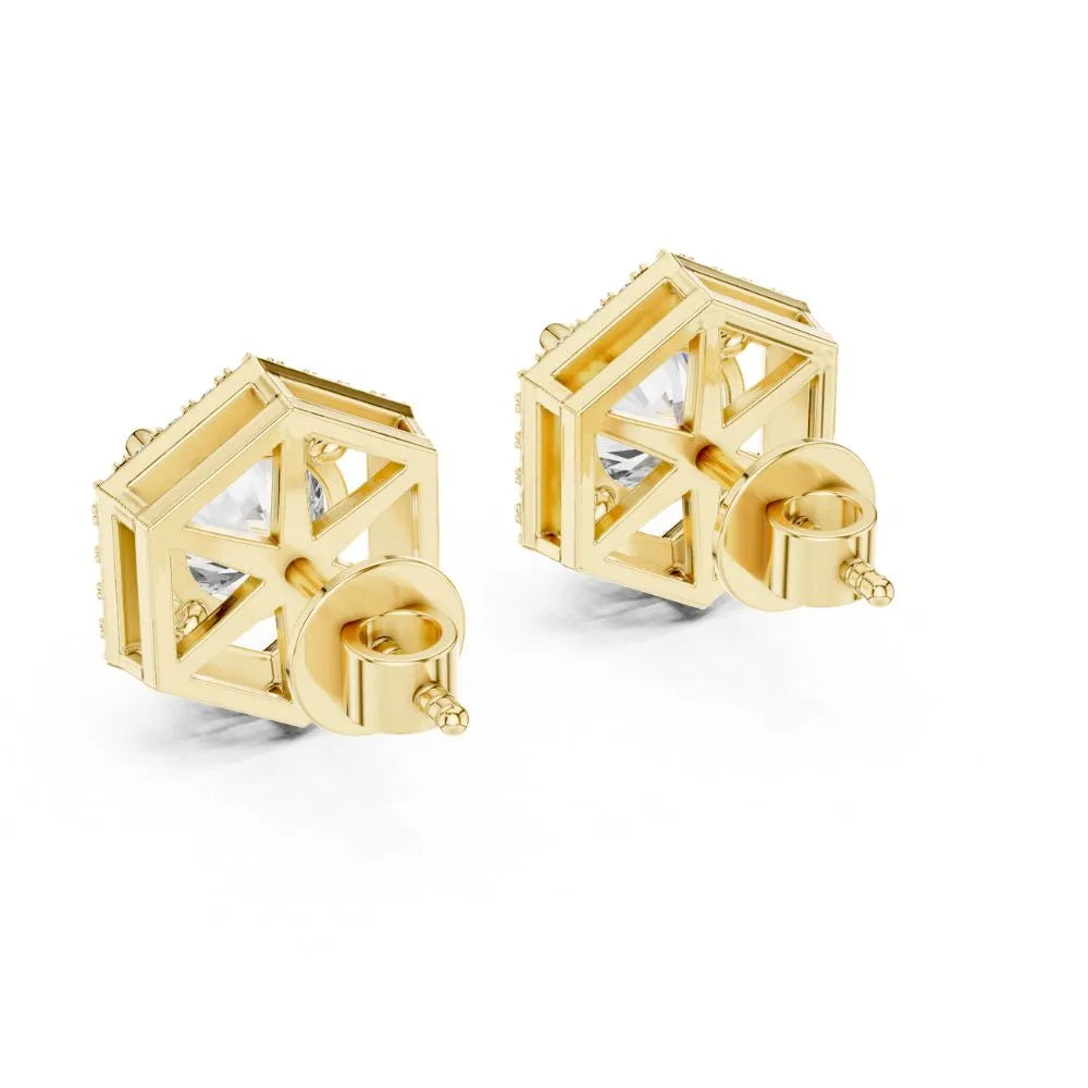 ORYNIO Architectural Hexagon Halo Solitaire Stud Earrings in 925 Sterling Silver