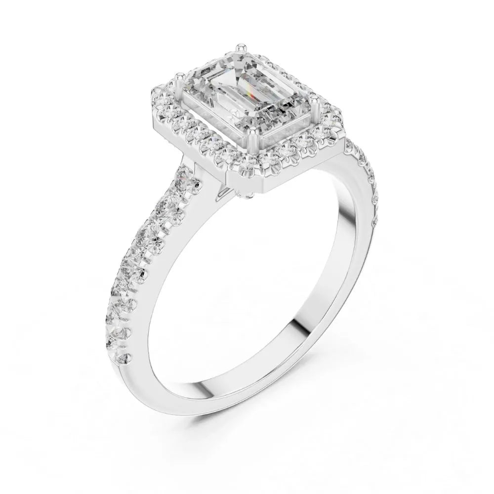 Orynio ORYNIO Radiant Halo Emerald Engagement Ring in 925 Sterling Silver 92.5 silver jewellery
