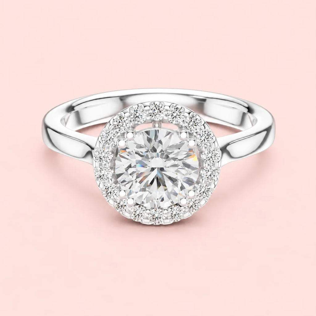 925 sterling silver halo ring for women with round solitaire, front view