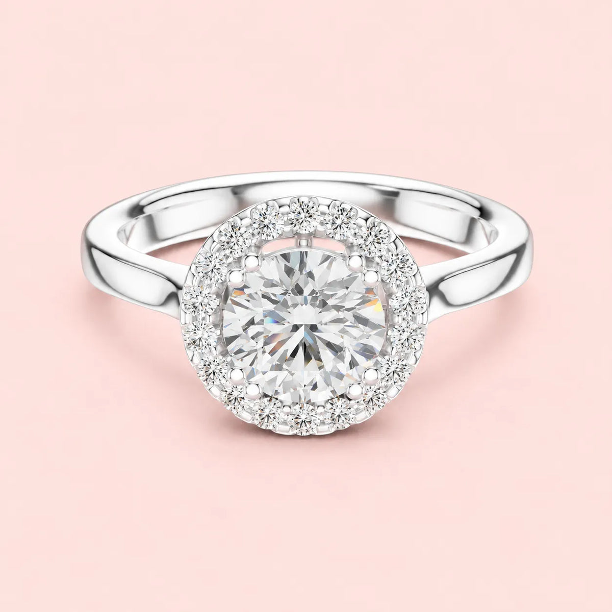 925 sterling silver halo ring for women with round solitaire, front view