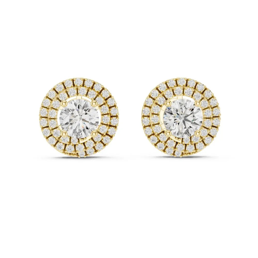 ORYNIO Double Halo Round Solitaire Stud Earrings in 925 Sterling Silver