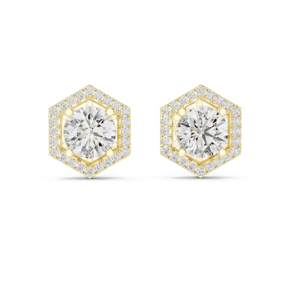 ORYNIO Architectural Hexagon Halo Solitaire Stud Earrings in 925 Sterling Silver