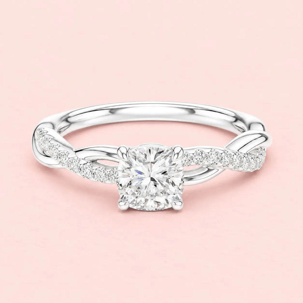925 Sterling Silver Twisted Cushion Solitaire Ring for Women