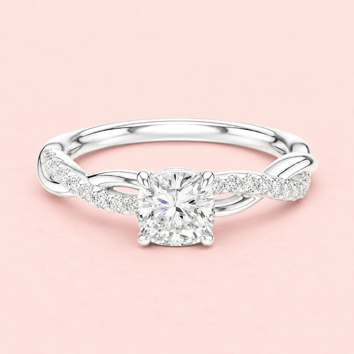 925 Sterling Silver Twisted Cushion Solitaire Ring for Women