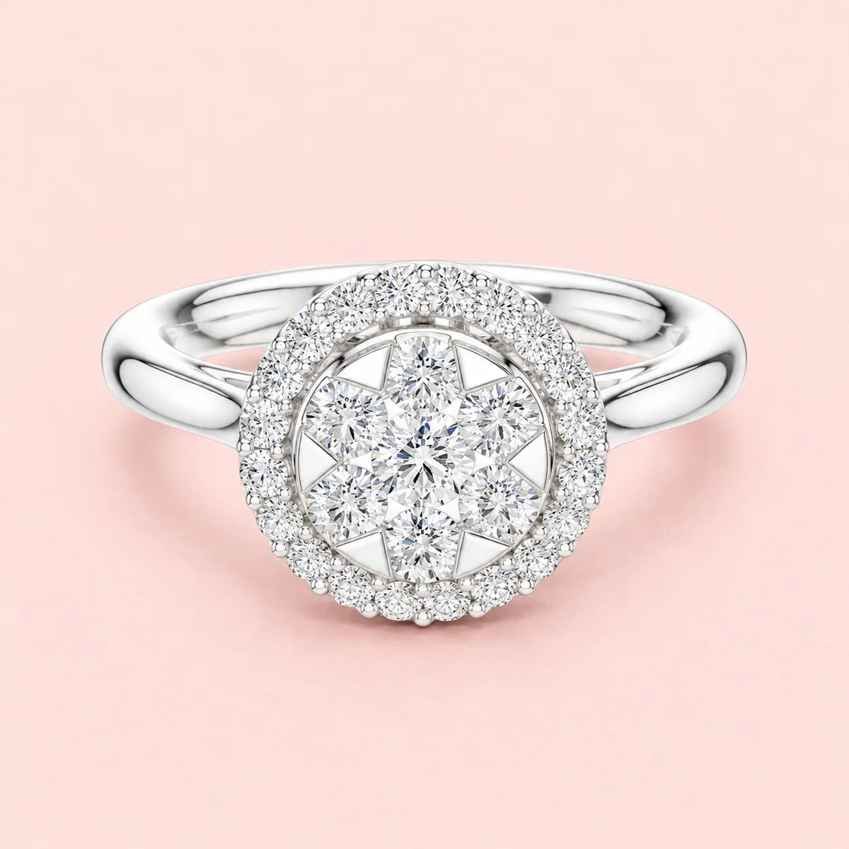 925 Sterling Silver Cluster Halo Ring for Women