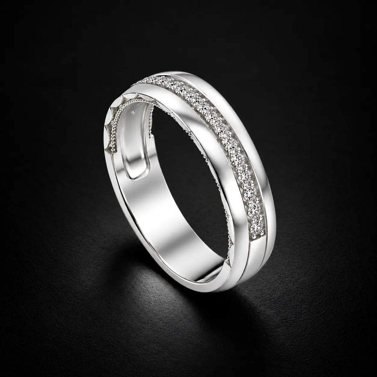 Openable Diamond Line Silver Band Ring