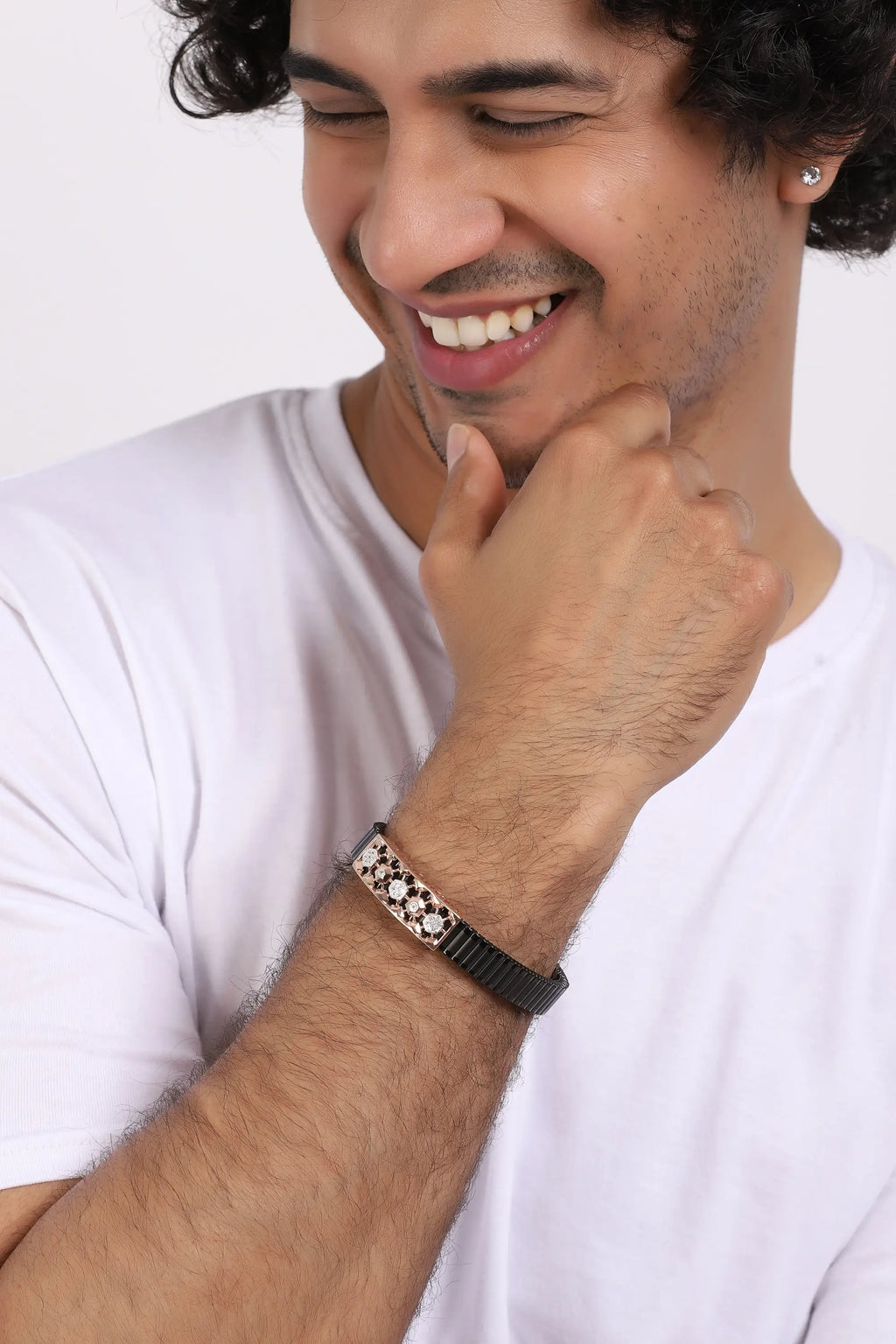 925 Silver Hexagon Shape Design Men's Rolex Bracelet with Stretchable Belt