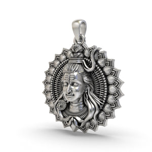 925 Silver Shiva Face Pendant | Unisex Spiritual Necklace