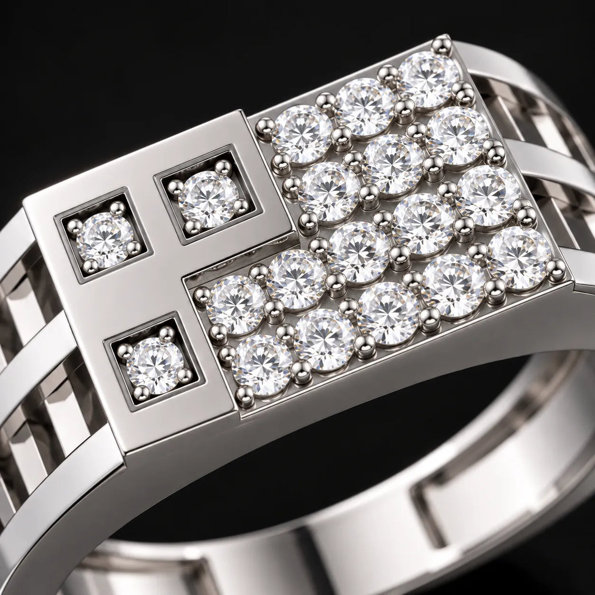92.5 Silver Men's Ring with Rose Gold Finish and Diamond-Like Accents