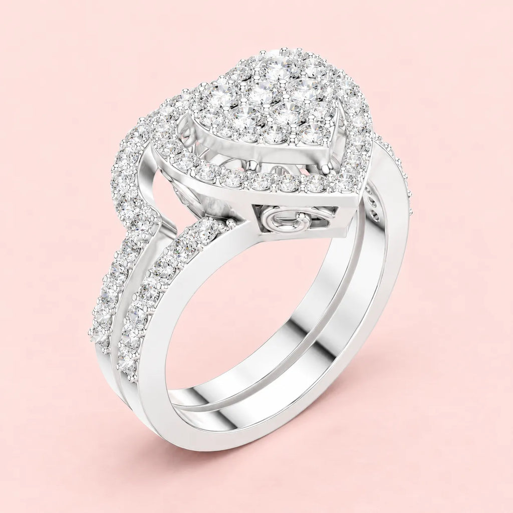 925 Sterling Silver Heart Halo Bridal Ring for Women