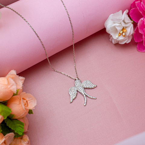 925 Sterling Silver Rose Gold Round Flying Bird Design Women's Chain & Pendant