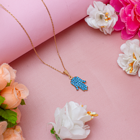 Elegant 925 Sterling Silver Rose Gold Turquoise Hamsa Pendant & Chain  for Women