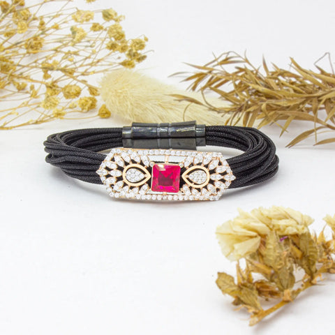 925 Silver Square Red Stone Design Rose Gold Women's Dori Bracelet - Elegant Red Gemstone