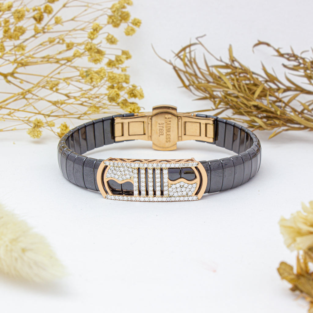 925 Silver Wave Design Men's Ceramic Bracelet - Stylish