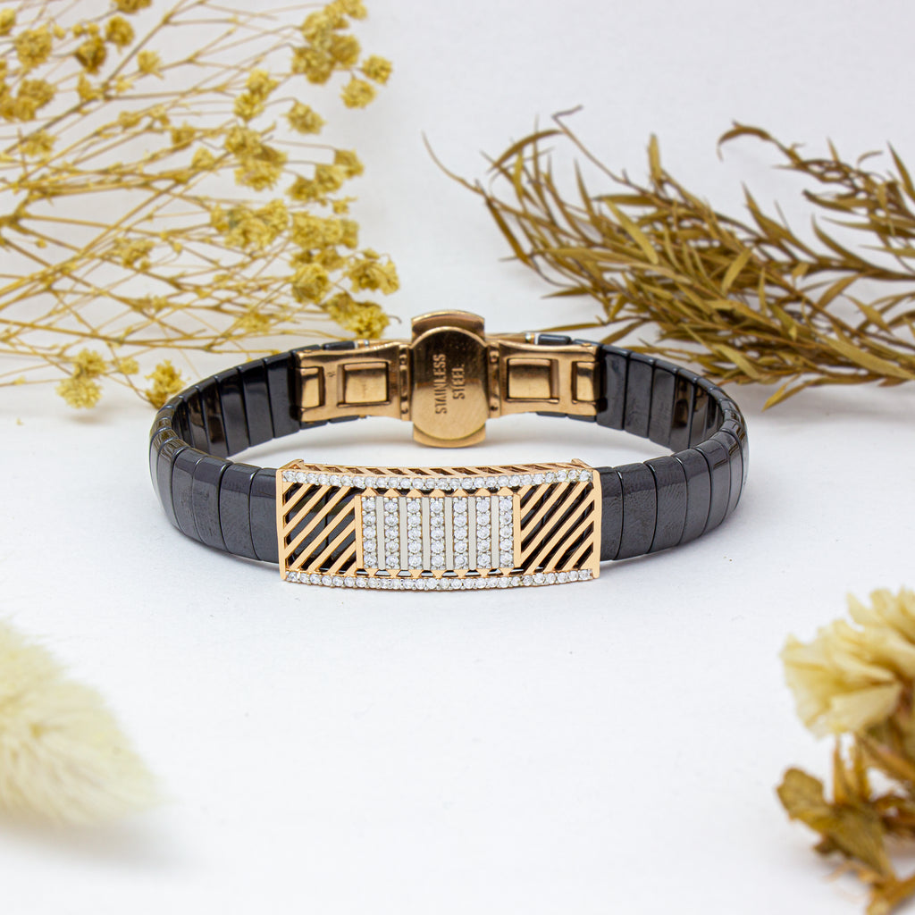 925 Silver Mesh Design Men's Ceramic Bracelet - Bold, Durable & Stylish