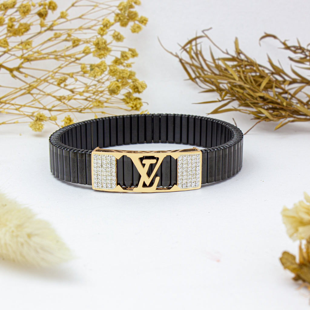 925 Sterling Silver LV Logo Men's Rolex-Inspired Bracelet | Luxury Designer Bracelet for Men