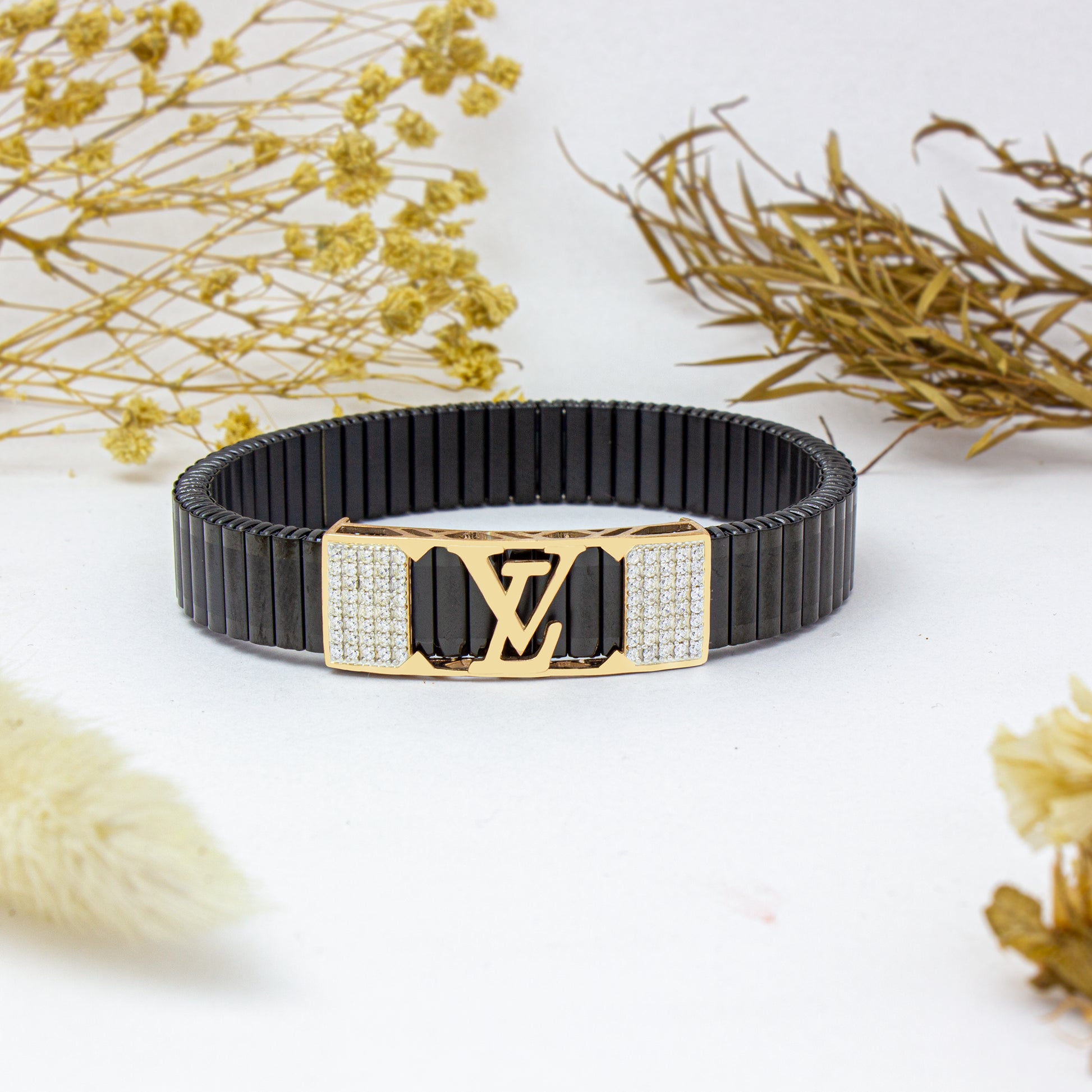 925 Sterling Silver LV Logo Men's Rolex-Inspired Bracelet | Luxury Designer Bracelet for Men