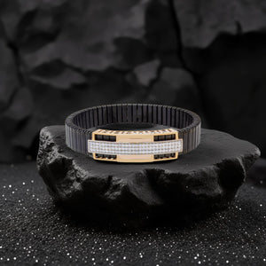 925 Silver 3 Line Diamond Men's Rolex Bracelet with Stretchable Belt