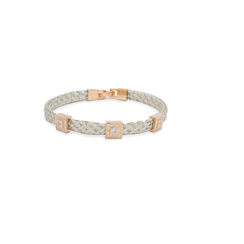 Chic 925 Silver Rose Gold Three Square Italy Women's Bracelet | Italian Craftsmanship