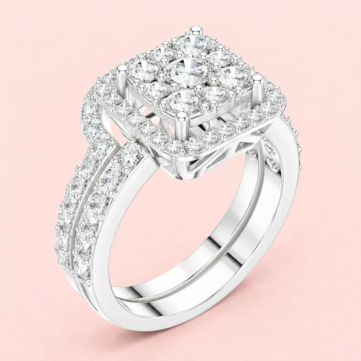 925 Sterling Silver Square Halo Bridal Ring for Women