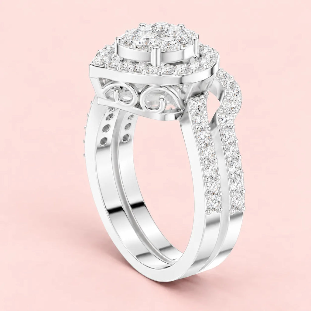 925 Sterling Silver Heart Halo Bridal Ring for Women
