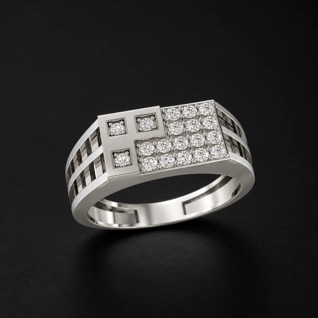 92.5 Silver Men's Ring with Rose Gold Finish and Diamond-Like Accents