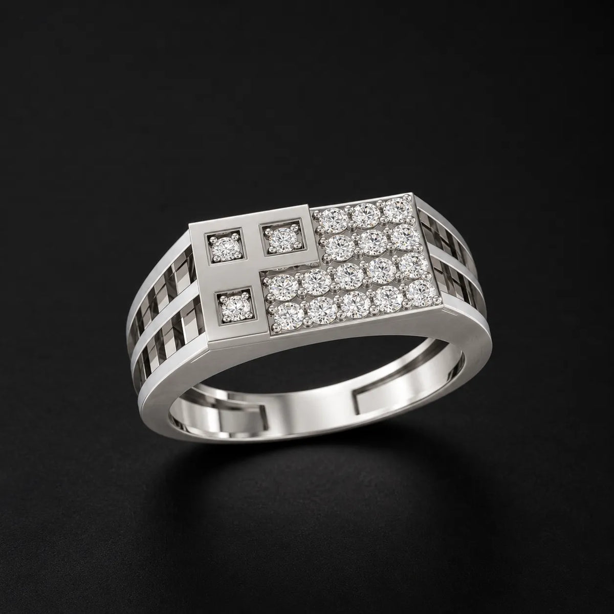 92.5 Silver Men's Ring with Rose Gold Finish and Diamond-Like Accents