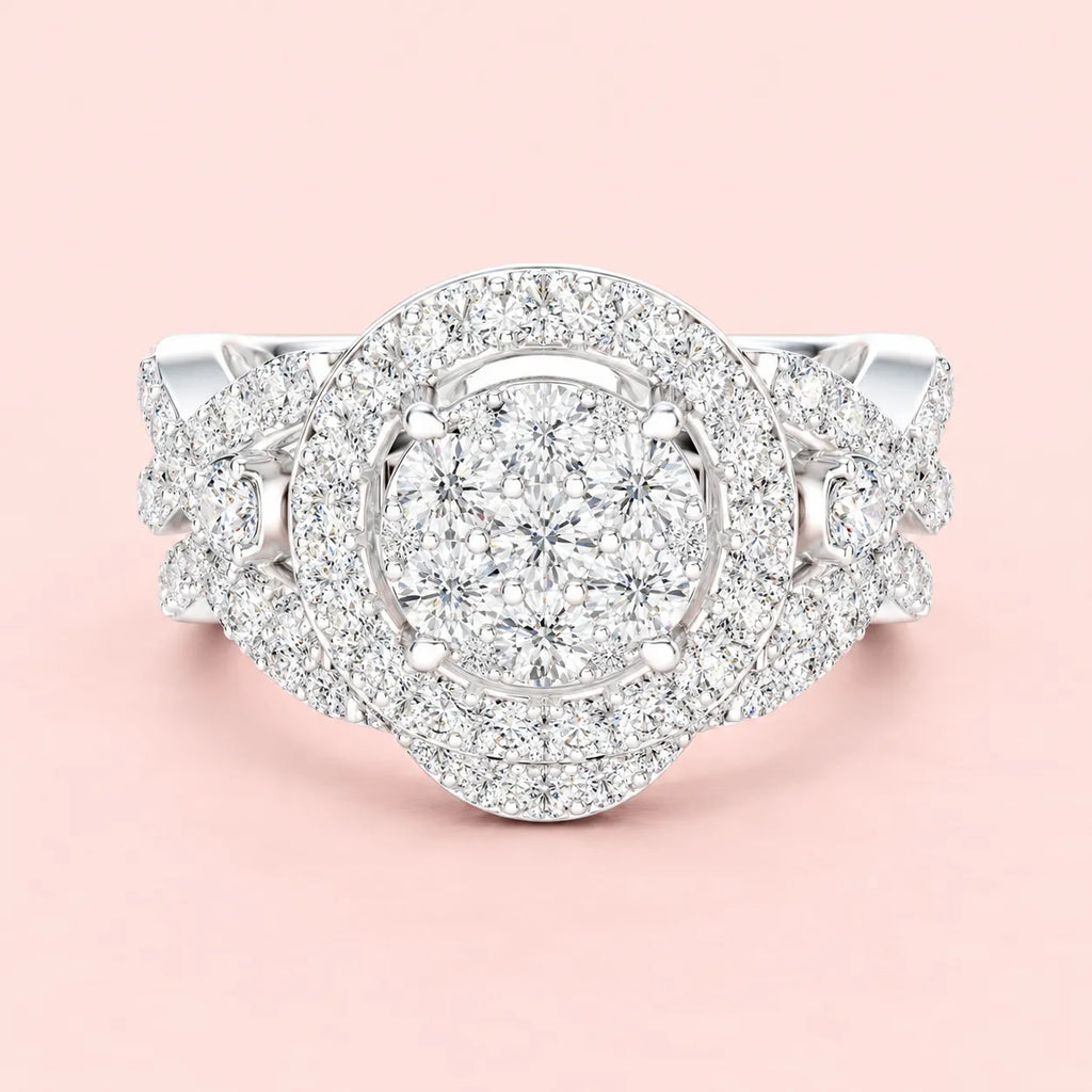 925 Sterling Silver Round Cluster Bridal Ring for Women