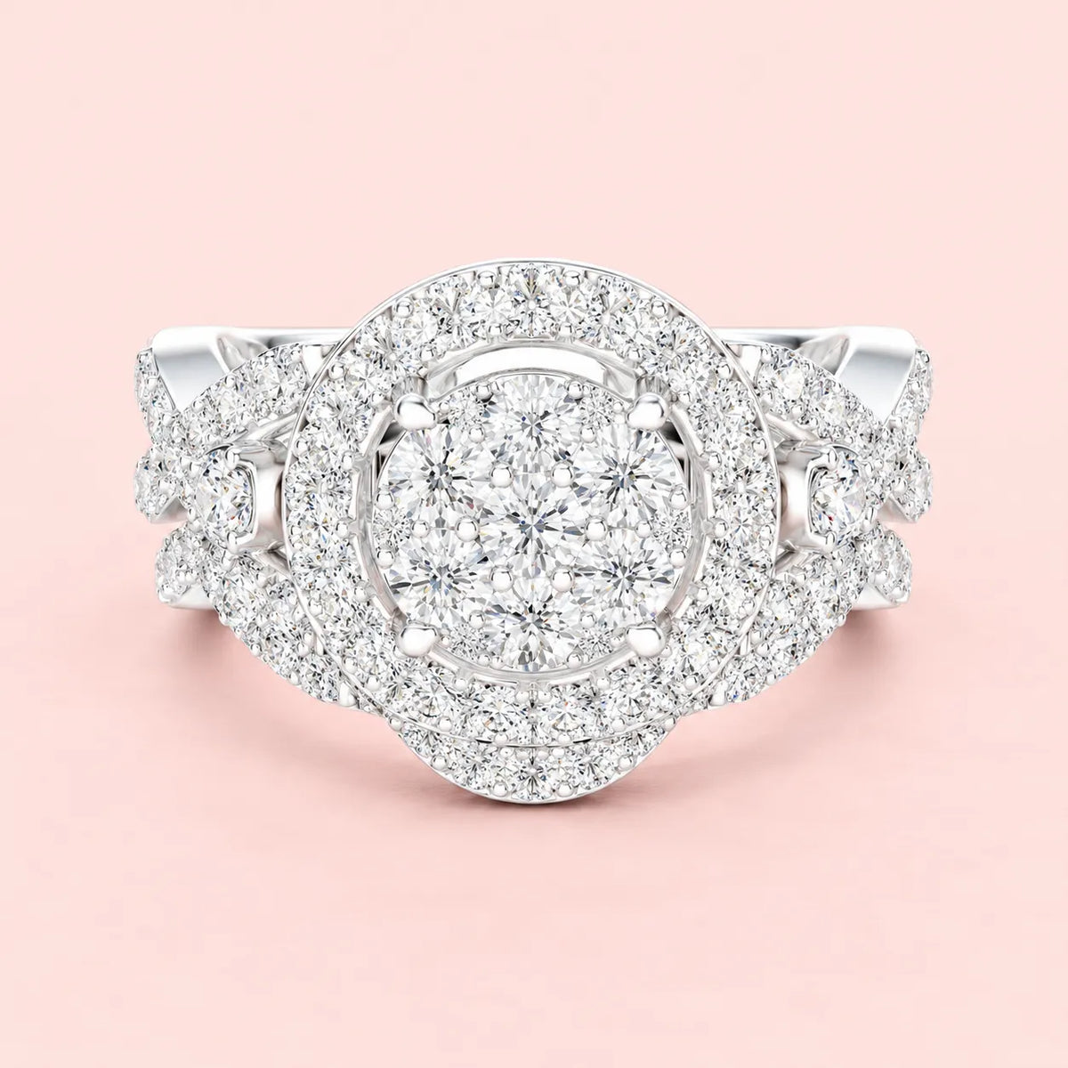 925 Sterling Silver Round Cluster Bridal Ring for Women