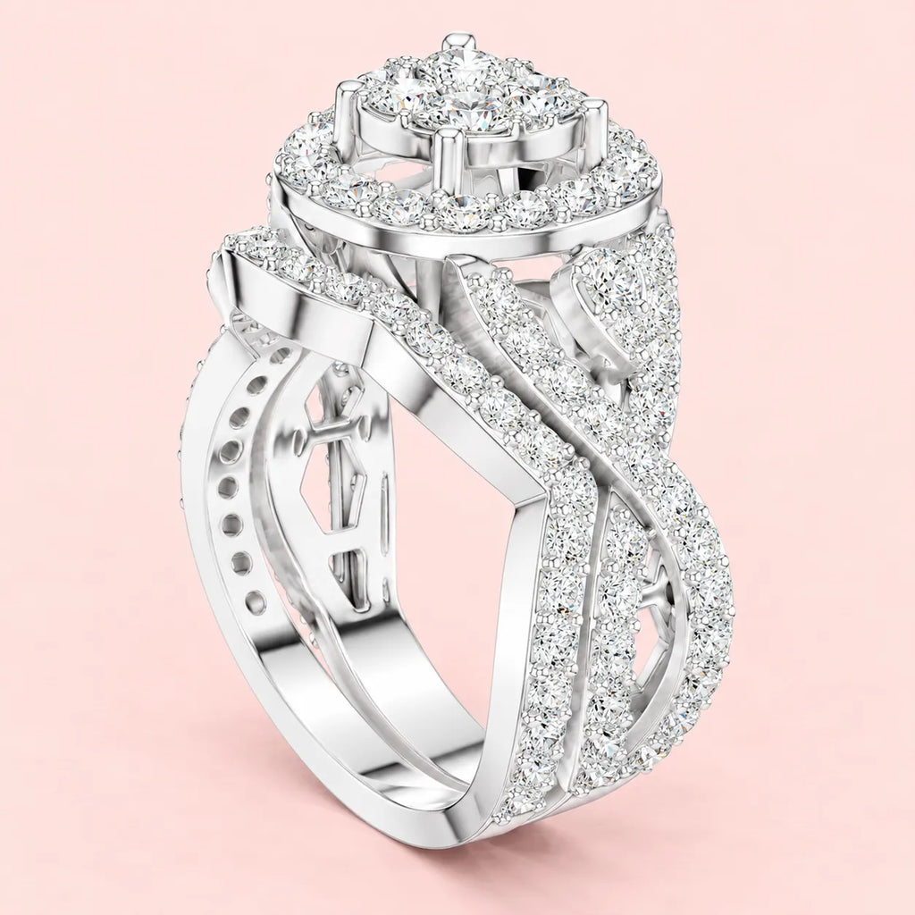925 Sterling Silver Round Cluster Bridal Ring for Women