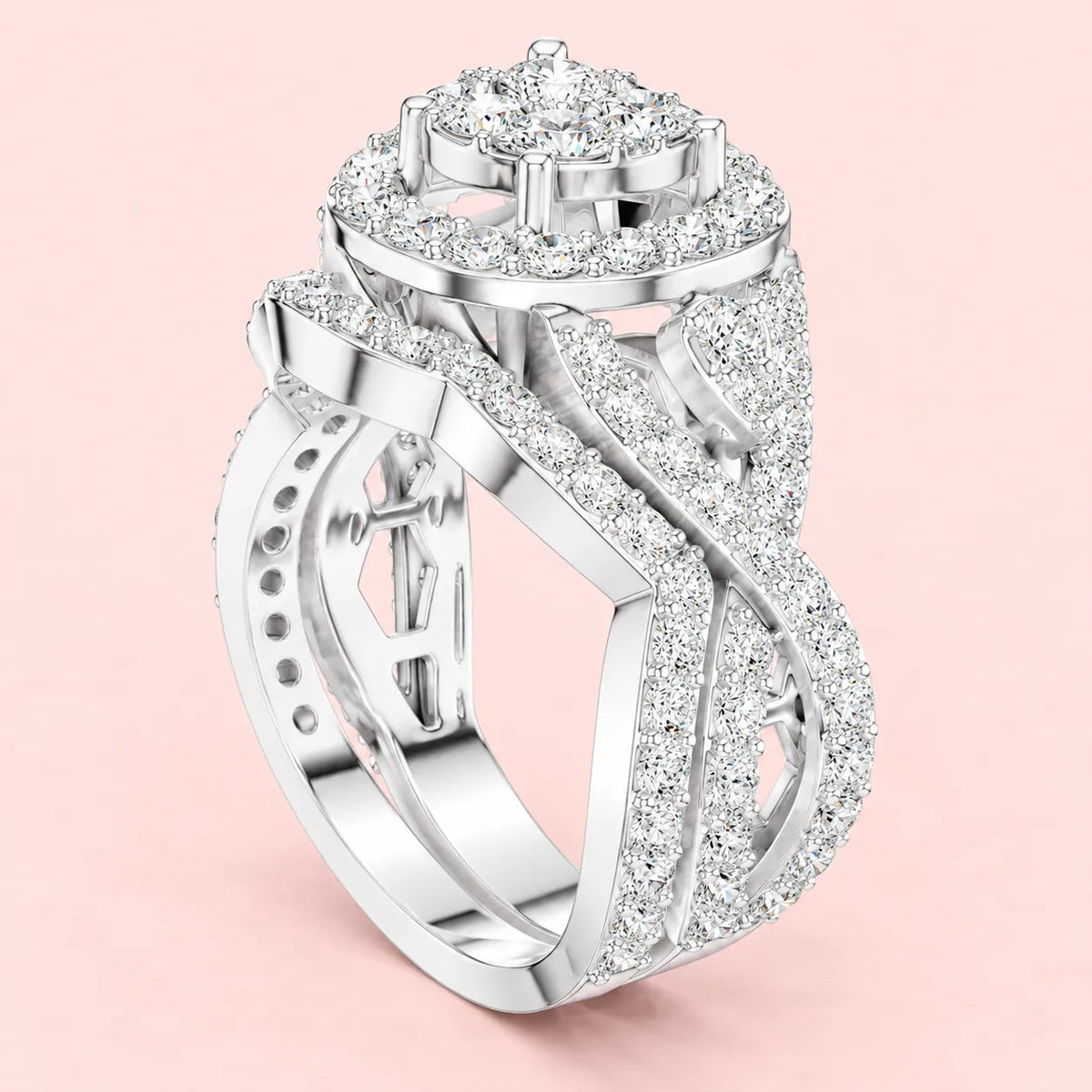 925 Sterling Silver Round Cluster Bridal Ring for Women