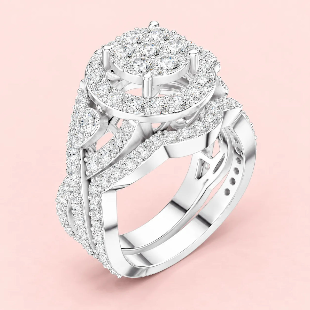 925 Sterling Silver Round Cluster Bridal Ring for Women