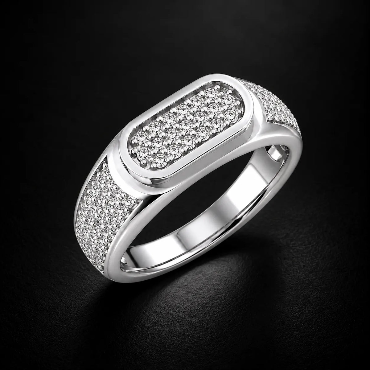Oval Pav Diamond Silver Ring