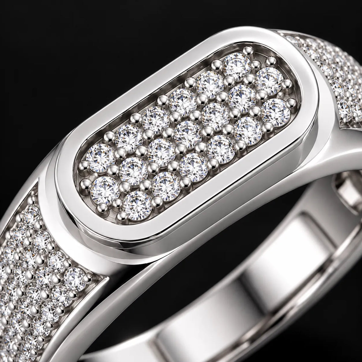 Oval Pav Diamond Silver Ring