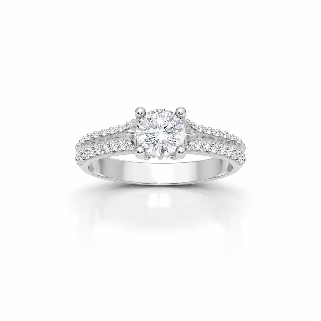 Side angle view of luxury gold diamond ring