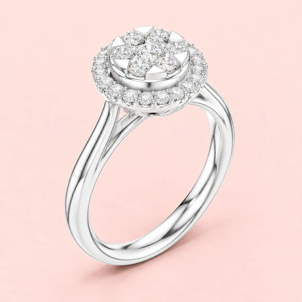 925 Sterling Silver Cluster Halo Ring for Women