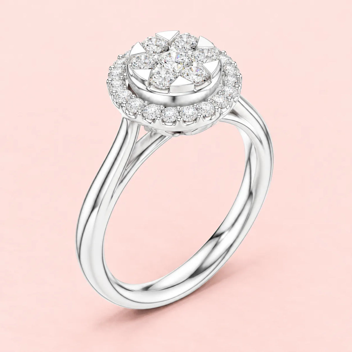 925 Sterling Silver Cluster Halo Ring for Women