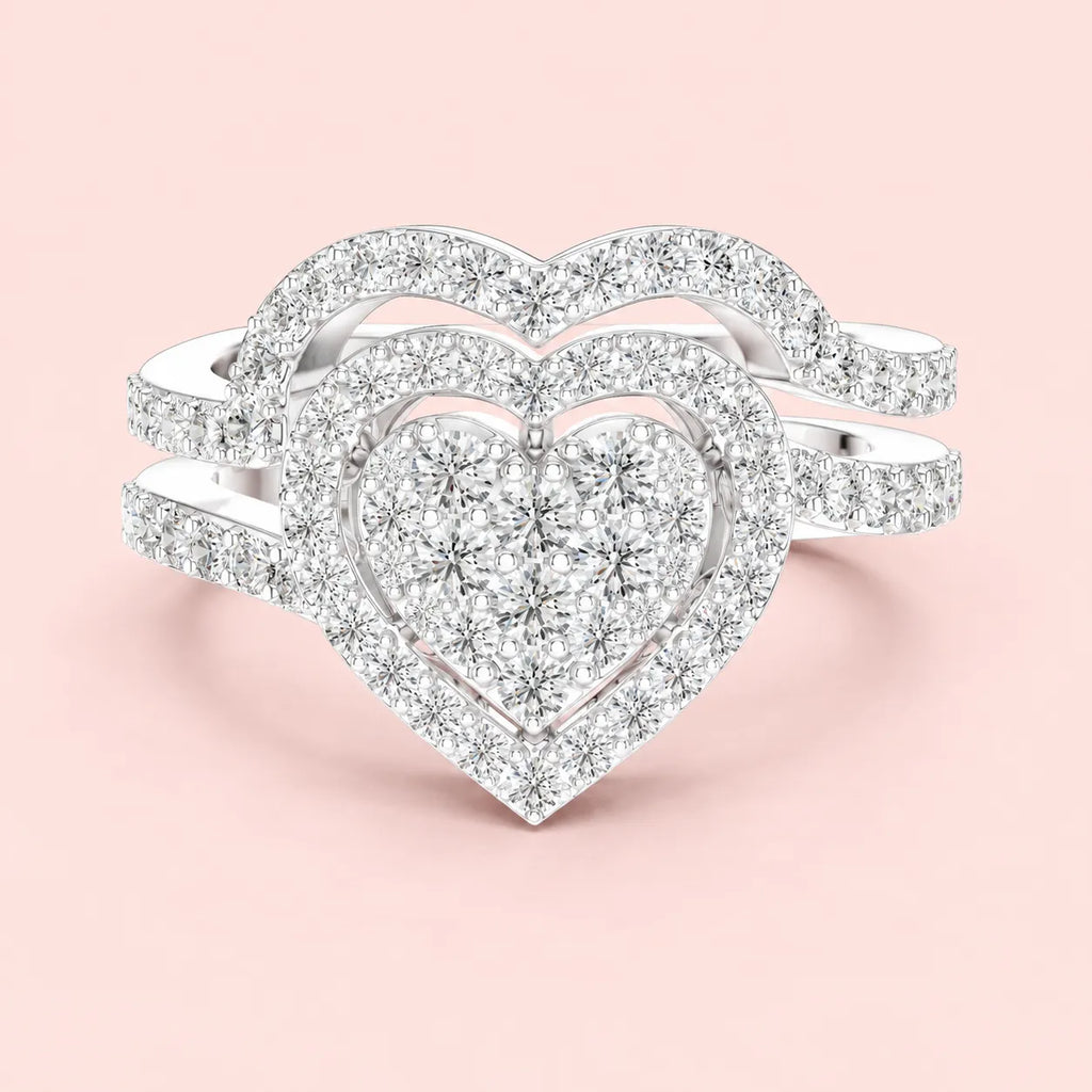 925 Sterling Silver Heart Halo Bridal Ring for Women