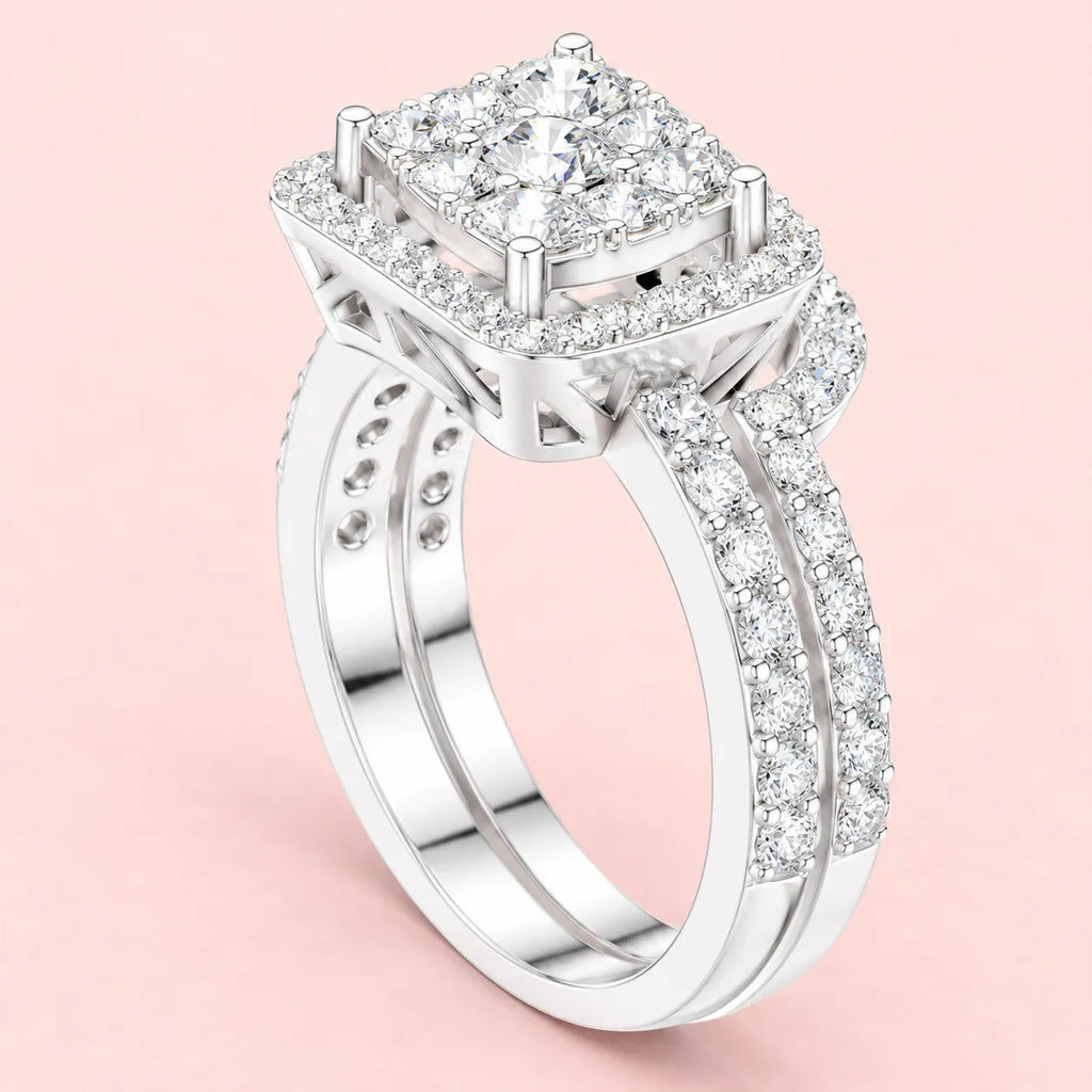 925 Sterling Silver Square Halo Bridal Ring for Women