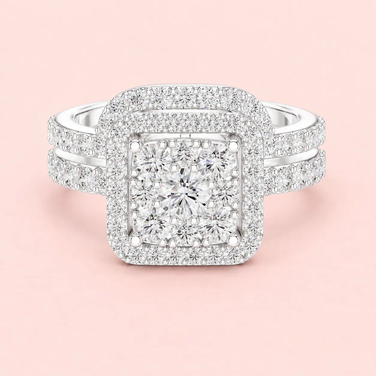 925 Sterling Silver Square Halo Bridal Ring for Women