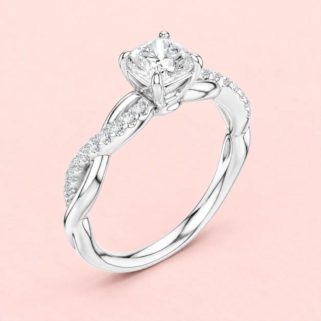 925 Sterling Silver Twisted Cushion Solitaire Ring for Women