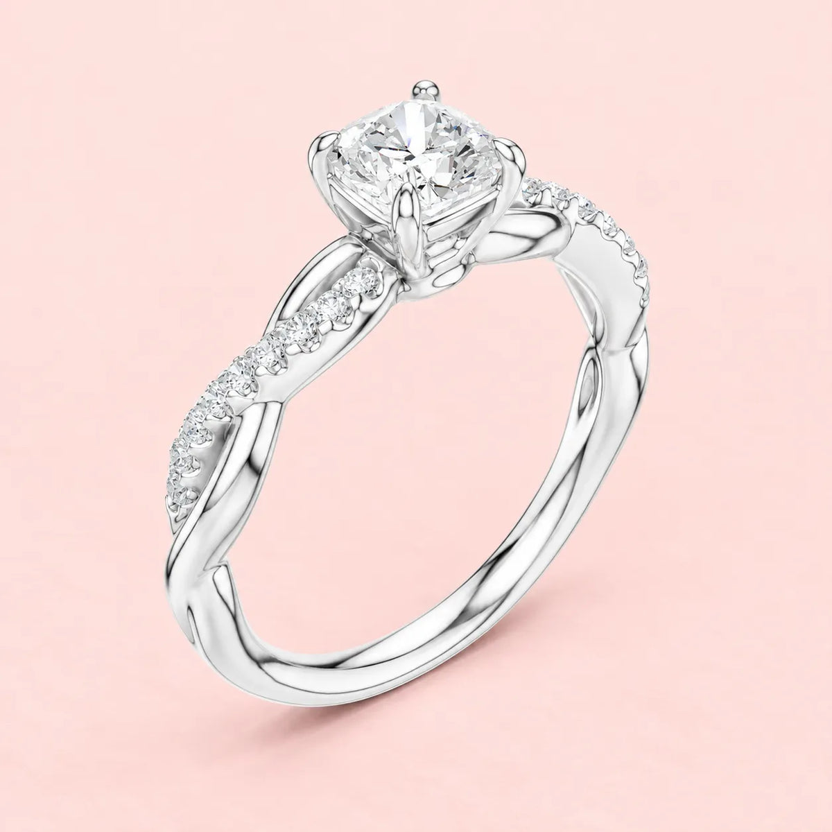 925 Sterling Silver Twisted Cushion Solitaire Ring for Women