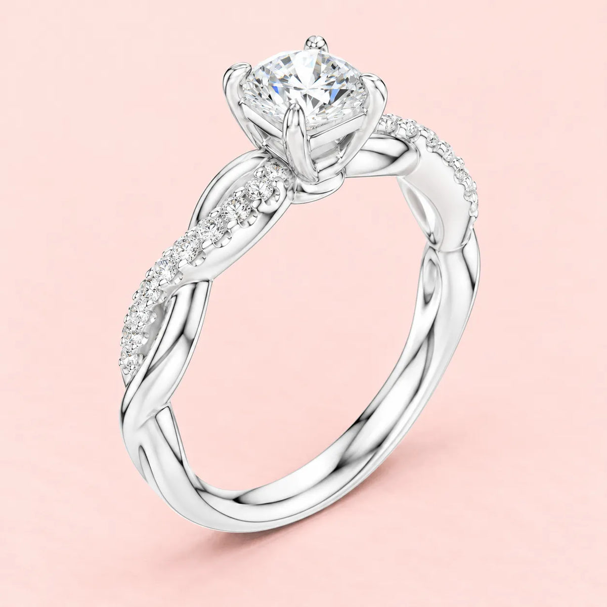 925 Sterling Silver Twisted Cushion Solitaire Ring for Women