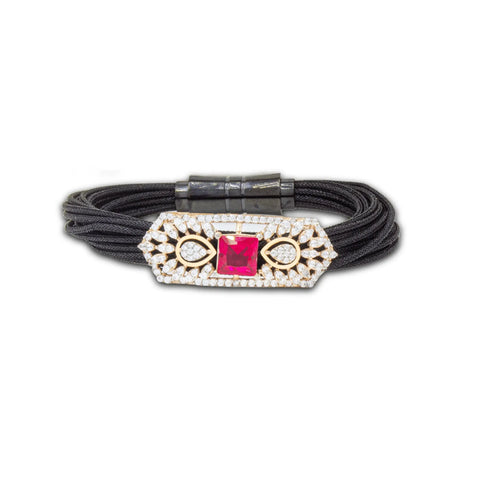 925 Silver Square Red Stone Design Rose Gold Women's Dori Bracelet - Elegant Red Gemstone