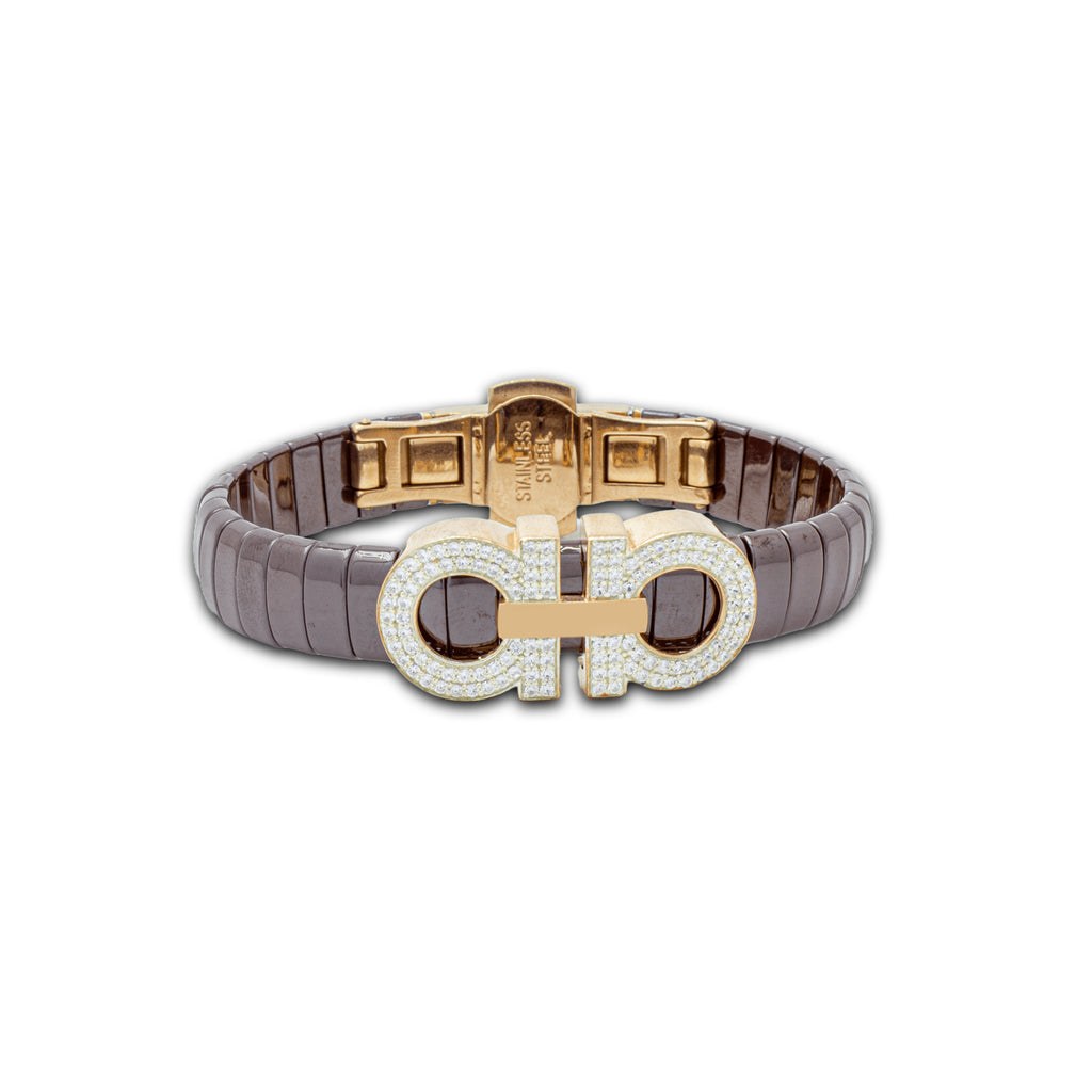 925 Silver Ferragamo Logo Men's Ceramic Bracelet | Luxury Style