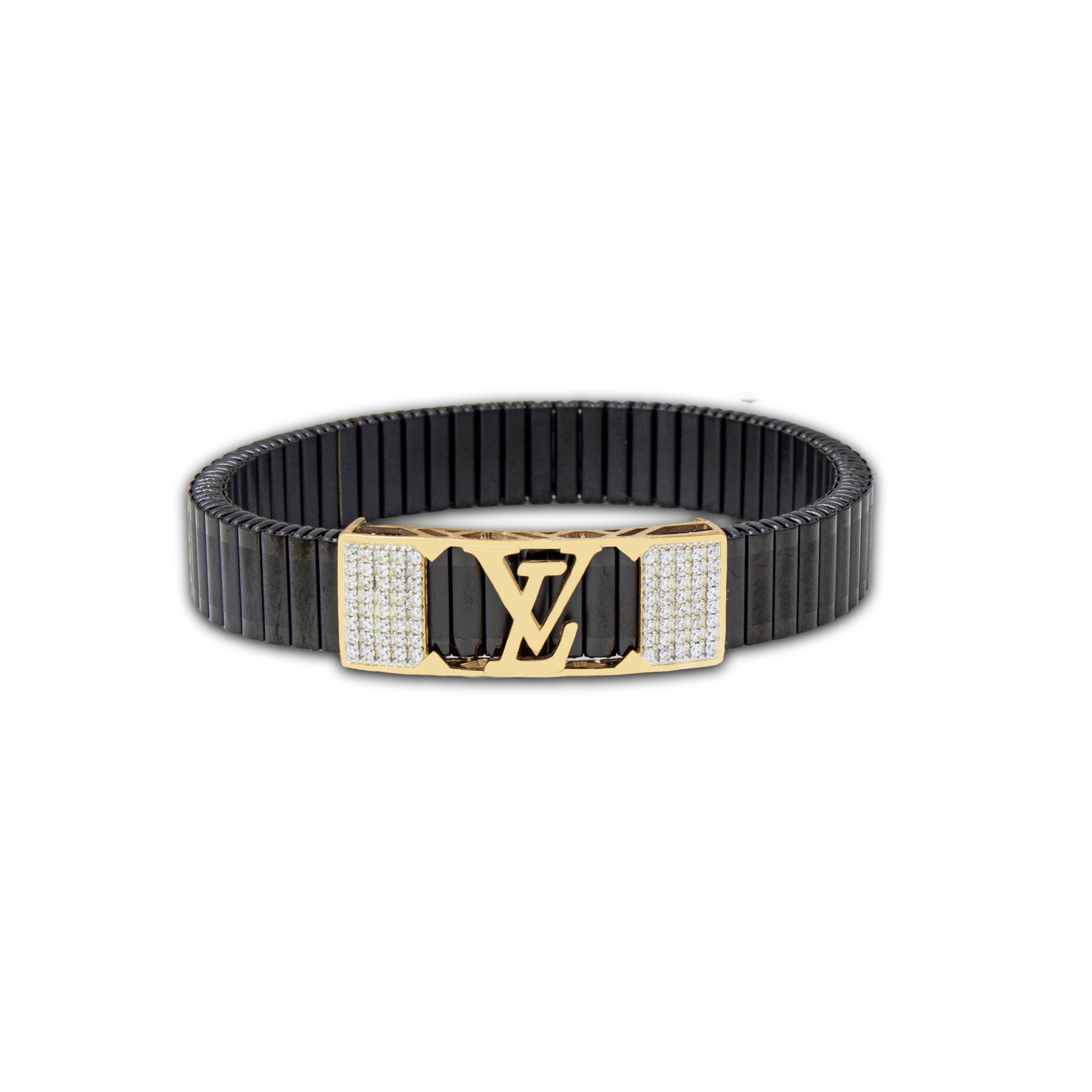 925 Sterling Silver LV Logo Men's Rolex-Inspired Bracelet | Luxury Designer Bracelet for Men