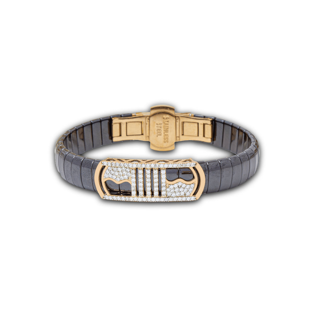 925 Silver Wave Design Men's Ceramic Bracelet - Stylish
