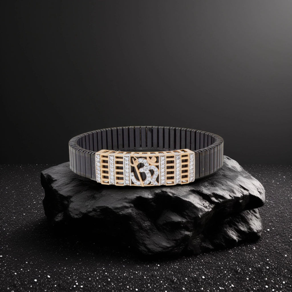 925 Silver OM Logo & Trishul Design Men's Rolex Bracelet with Stretchable Belt