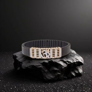 925 Silver OM Logo & Trishul Design Men's Rolex Bracelet with Stretchable Belt