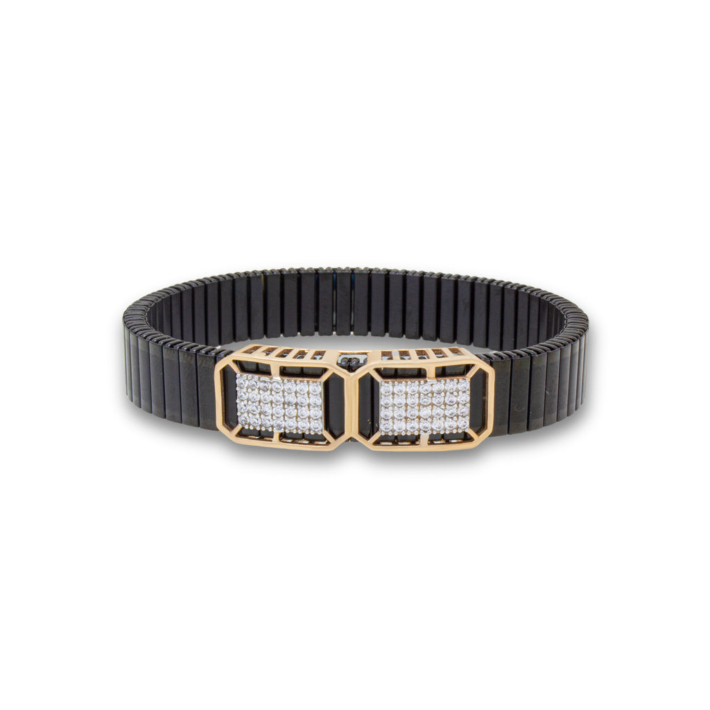 Orynio 925 Silver Dual Square Shape Design Men's Rolex Bracelet with Stretchable Belt 92.5 silver jewellery